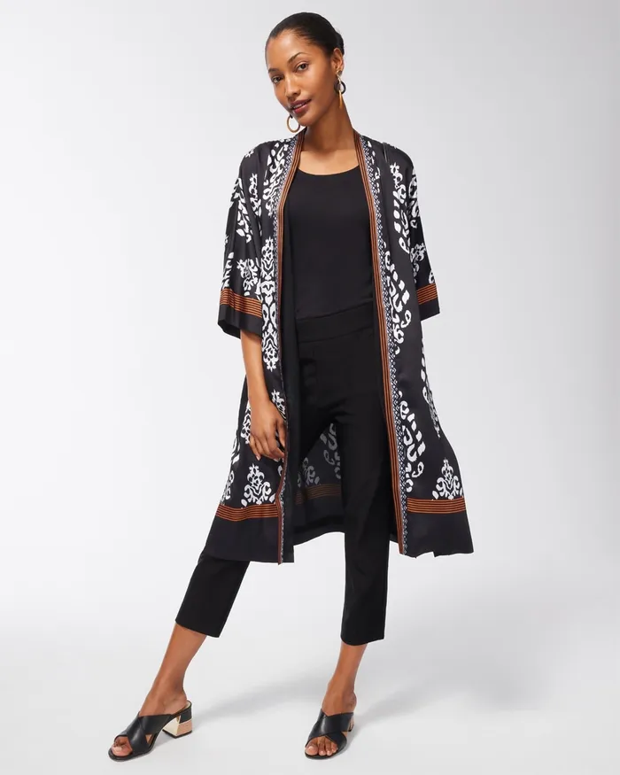 Chico039s Chiffon Long Kimono Black Women Tops