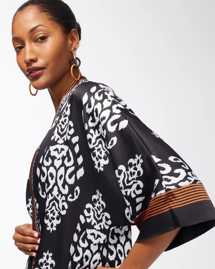 Chico039s Chiffon Long Kimono Black Women Tops