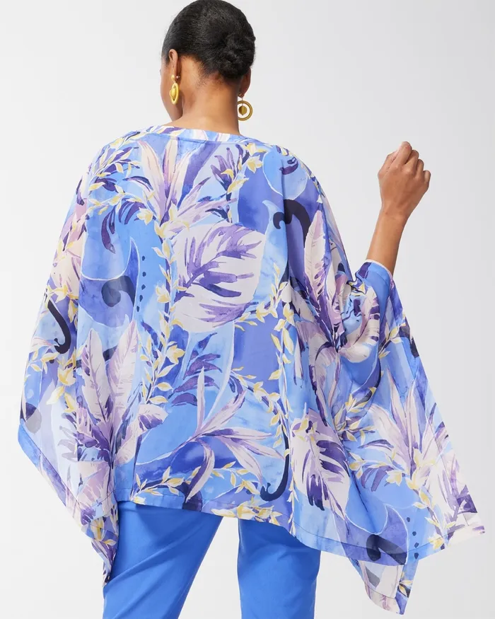 Chico039s Cool Floral Print Poncho Amparo Blue Women Tops