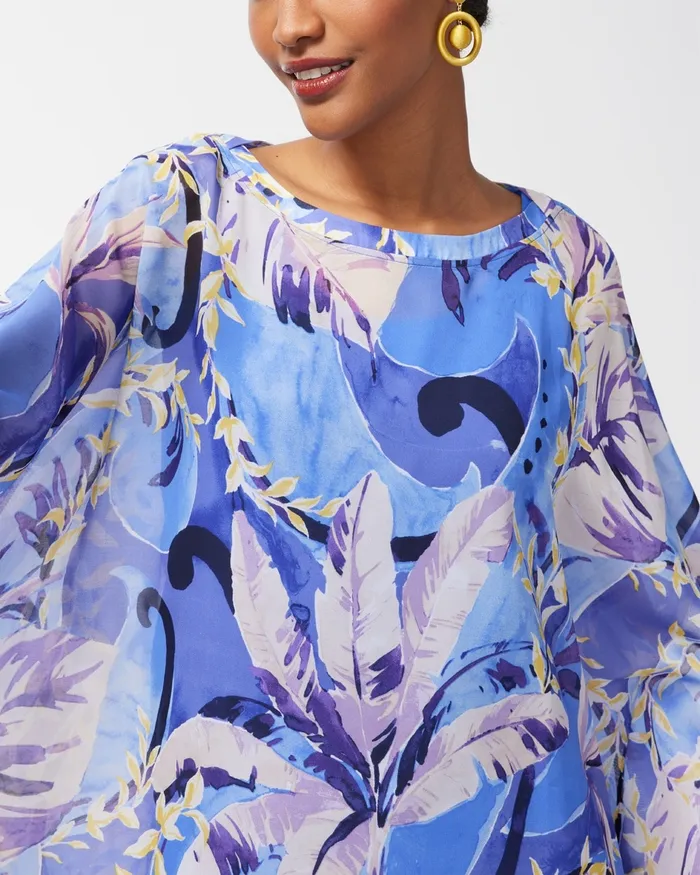 Chico039s Cool Floral Print Poncho Amparo Blue Women Tops