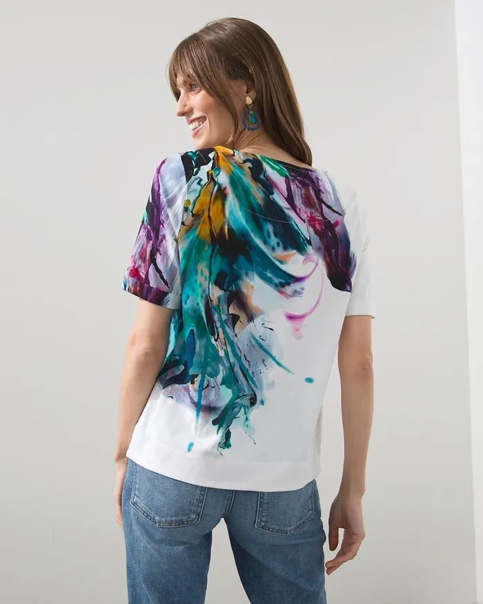 Chico039s Cotton Blend Abstract Knit Tee Alabaster Women Tees