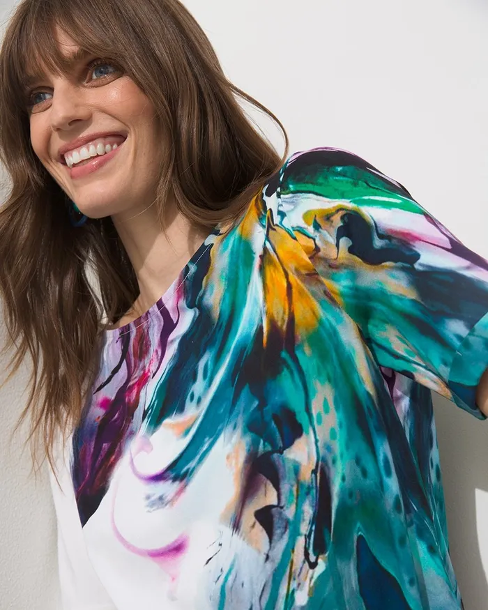 Chico039s Cotton Blend Abstract Knit Tee Alabaster Women Tees
