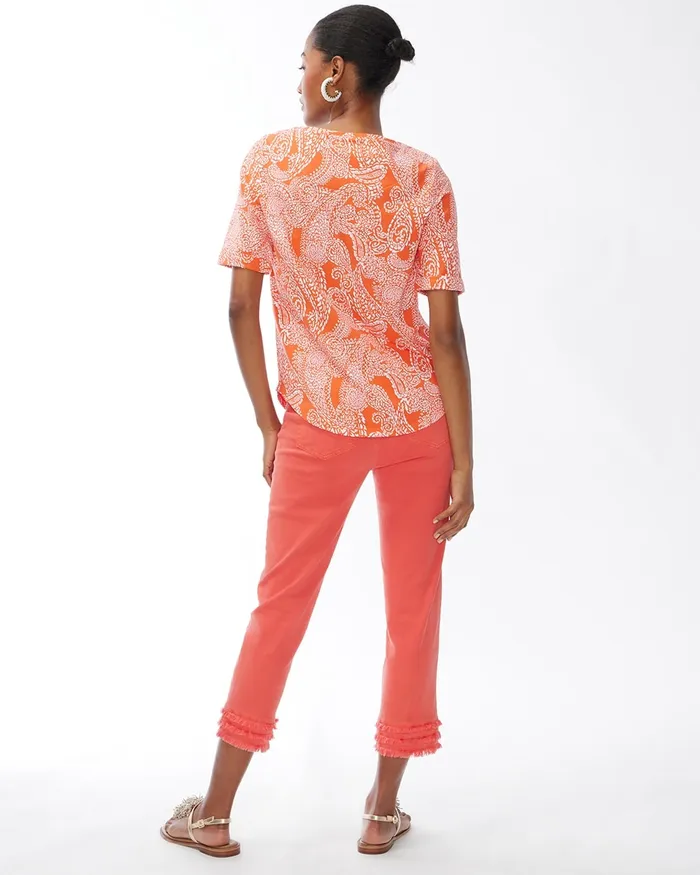 Chico039s Cotton Stretch Paisley Perfect Tee Orange Blossom Women Tees
