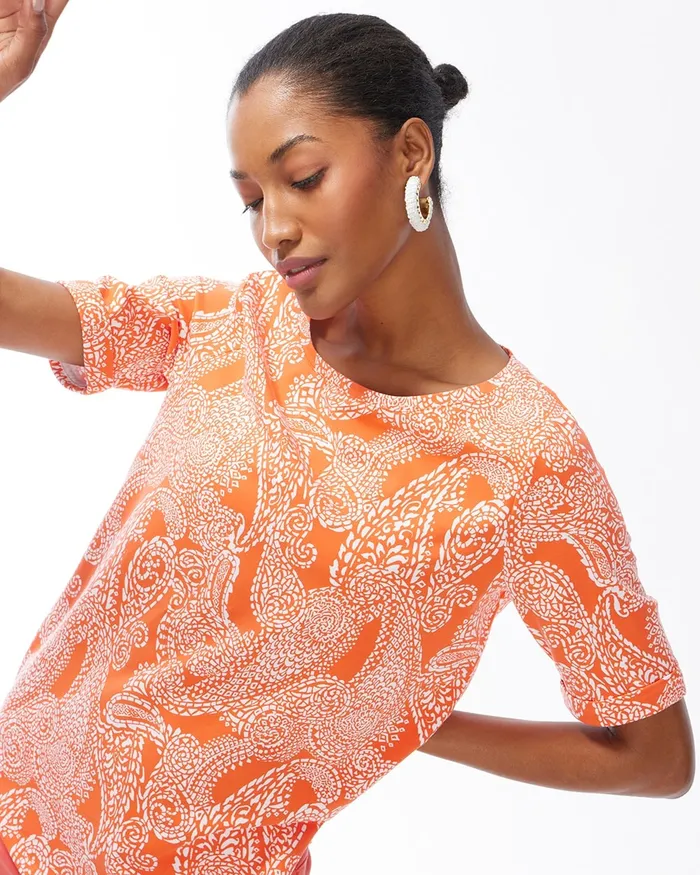 Chico039s Cotton Stretch Paisley Perfect Tee Orange Blossom Women Tees