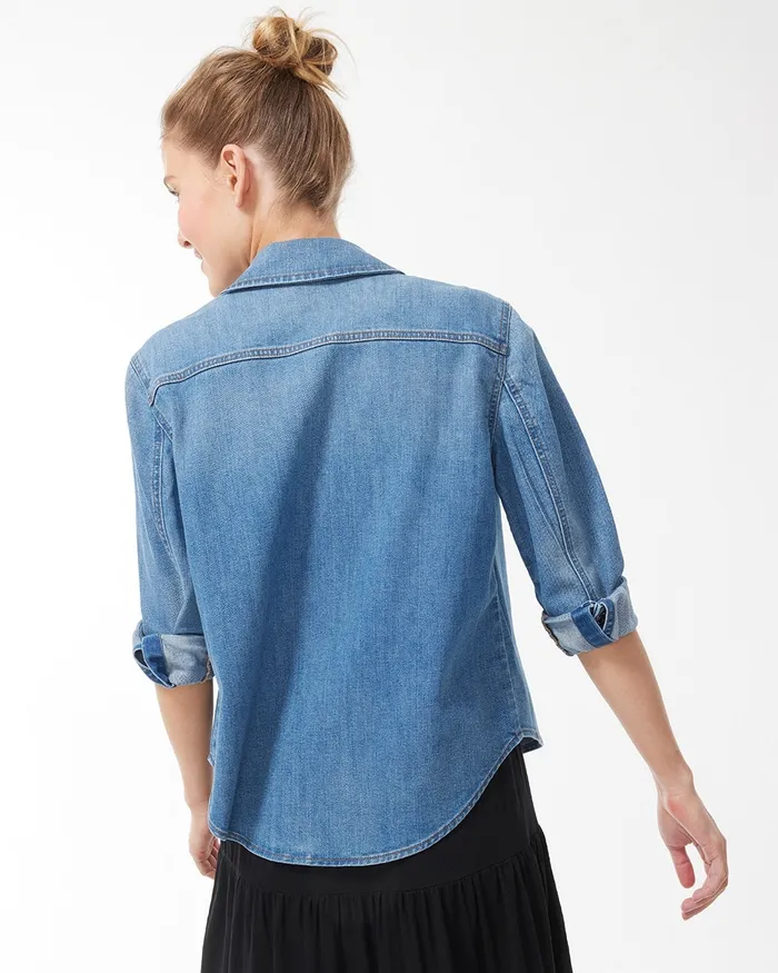 Chico039s Cropped Denim Jacket Blarney Indigo Women Jackets and Coats