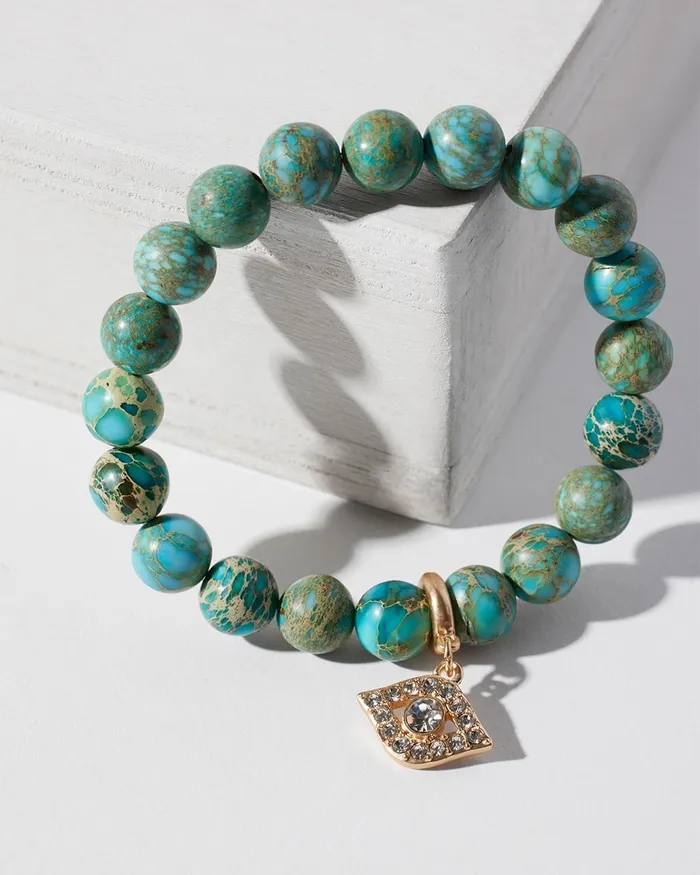 Chico039s Evil Eye Drop Off Stretch Bracelet Turq Women Bracelets
