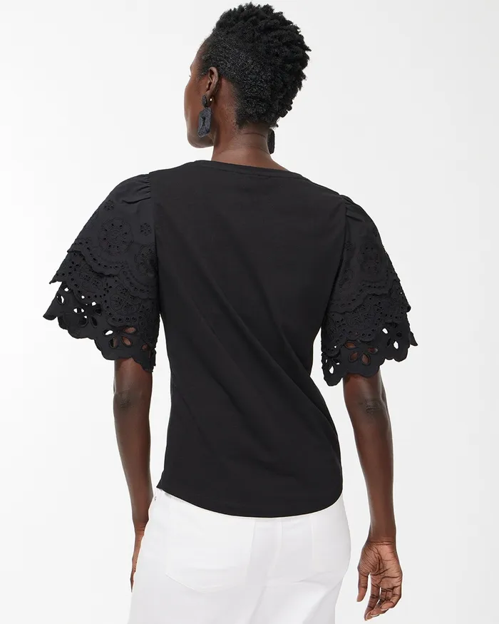 Chico039s Eyelet Tier Sleeve Top Alabaster Women Tees
