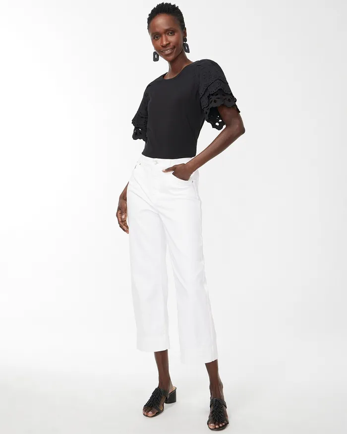 Chico039s Eyelet Tier Sleeve Top Alabaster Women Tees