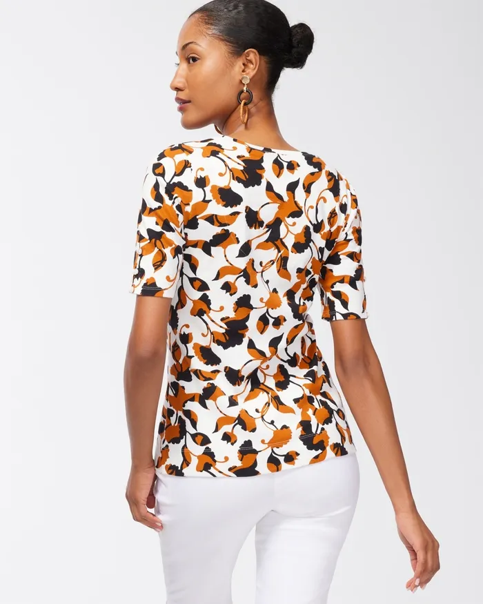 Chico039s Floral Everyday Cotton Tee Alabaster Women Tops