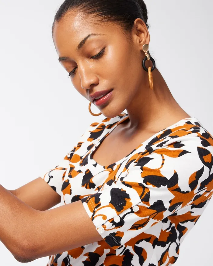 Chico039s Floral Everyday Cotton Tee Alabaster Women Tops