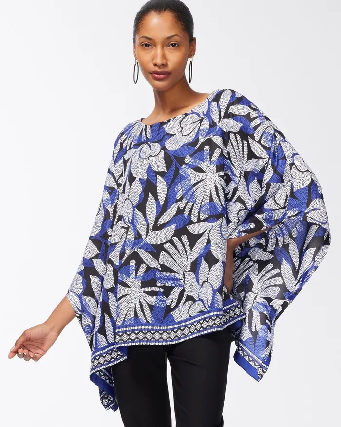 Chico039s Floral Print Poncho Blue Grotto Women Tops