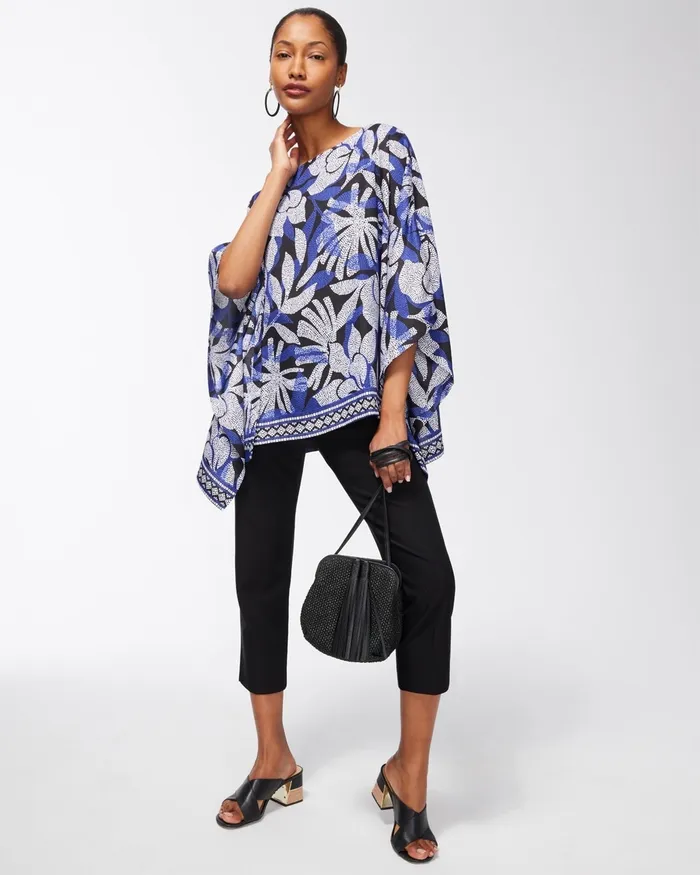 Chico039s Floral Print Poncho Blue Grotto Women Tops