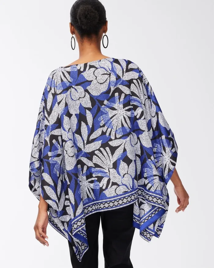 Chico039s Floral Print Poncho Blue Grotto Women Tops