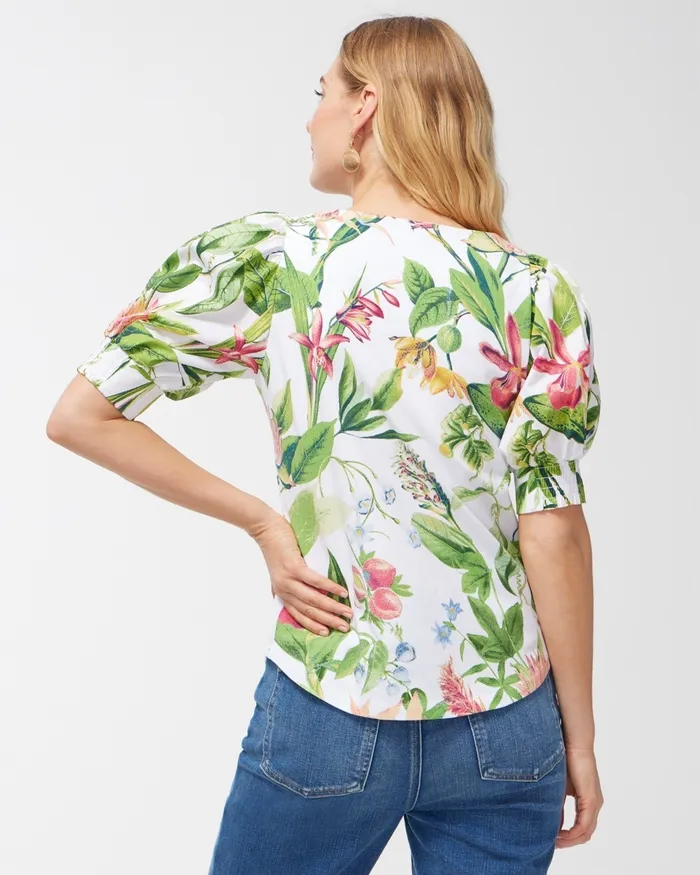 Chico039s Floral Square Neck Puff Sleeve Top Alabaster Women Tops