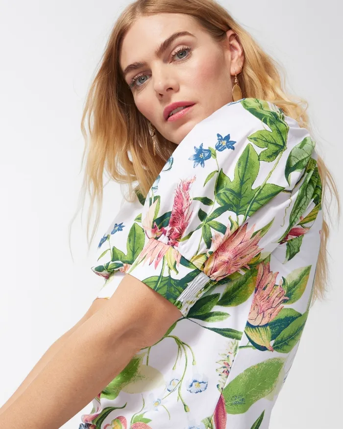 Chico039s Floral Square Neck Puff Sleeve Top Alabaster Women Tops