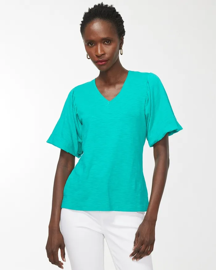Chico039s Flutter Sleeve Elbow Tee Tropical Jade Women Tops