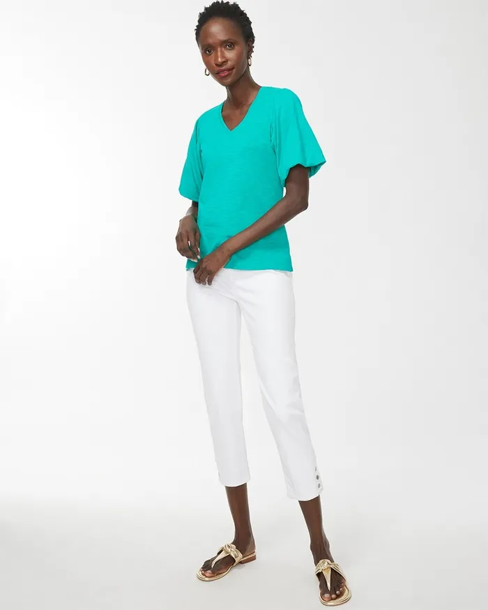 Chico039s Flutter Sleeve Elbow Tee Tropical Jade Women Tops