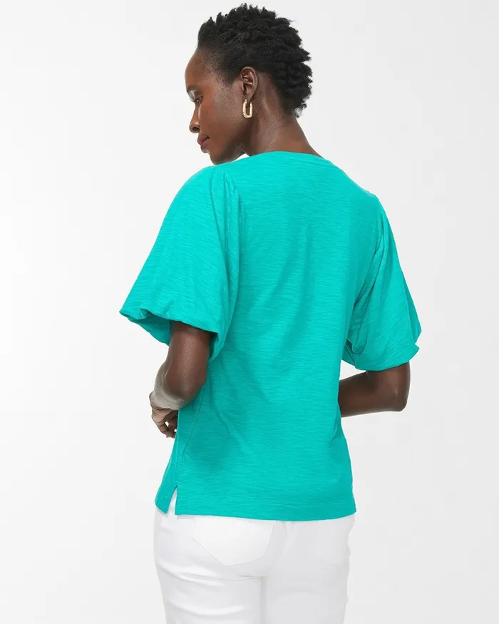 Chico039s Flutter Sleeve Elbow Tee Tropical Jade Women Tops