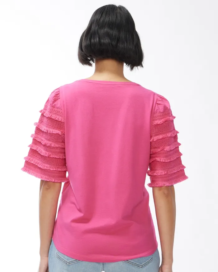 Chico039s Fringe Tier Sleeve Tee Classic Navy Women Tops