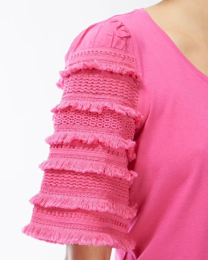 Chico039s Fringe Tier Sleeve Tee Classic Navy Women Tops