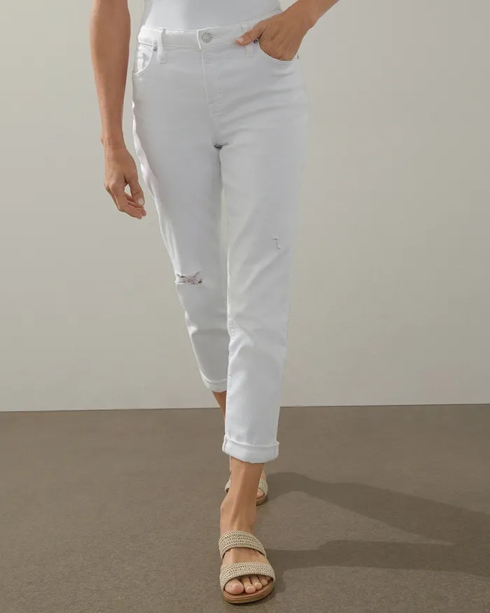 Chico039s Girlfriend Distressed Crops Alabaster Women Jeans and Denim