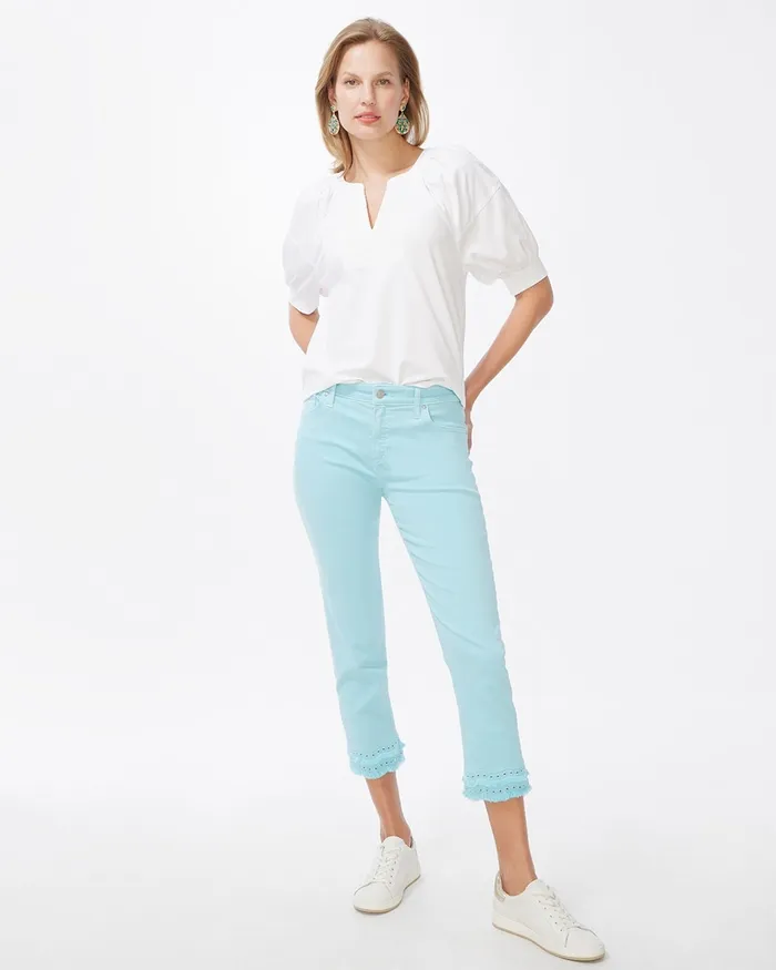 Chico039s Girlfriend Double Fray Crops Beach Aqua Women Jeans and Denim