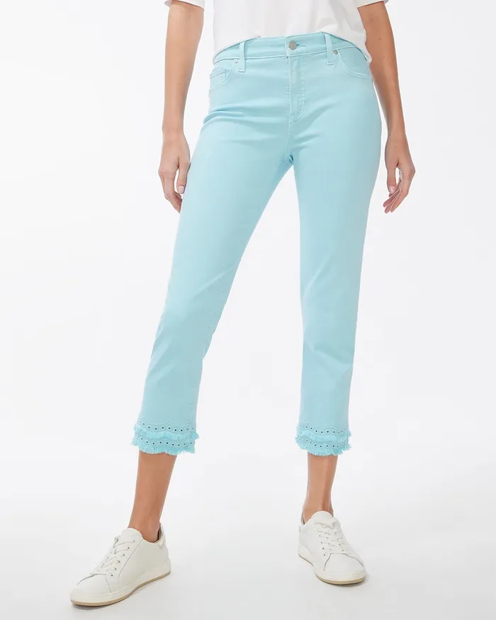 Chico039s Girlfriend Double Fray Crops Beach Aqua Women Jeans and Denim