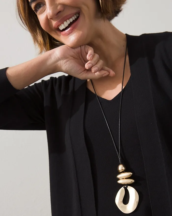 Chico039s Gold Tone Adjustable Pendant Necklace Gold Women Necklaces
