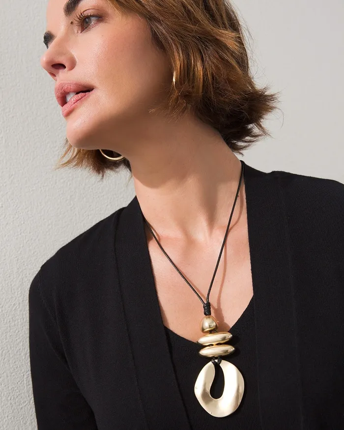 Chico039s Gold Tone Adjustable Pendant Necklace Gold Women Necklaces