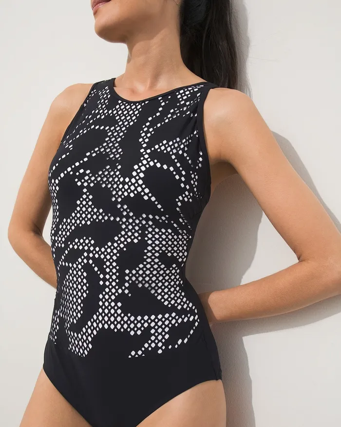 Chico039s Gottex HiNeck Swimsuit BlackWhite Women Swim