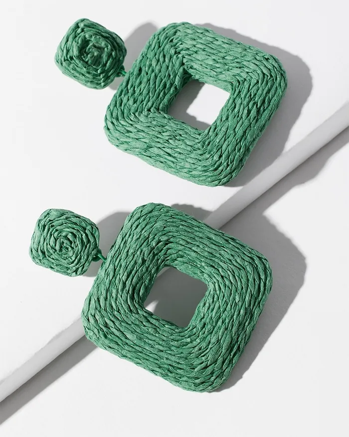Chico039s Green Raffia Square Earrings Green Women Earrings