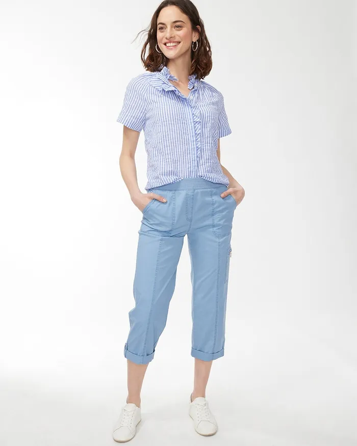 Chico039s High Neck Stripe Shirt Amparo Blue Women Matching Sets