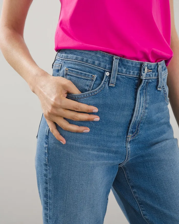 Chico039s High Rise Straight Leg Denim Crops Wildflower Indigo Women Jeans and Denim