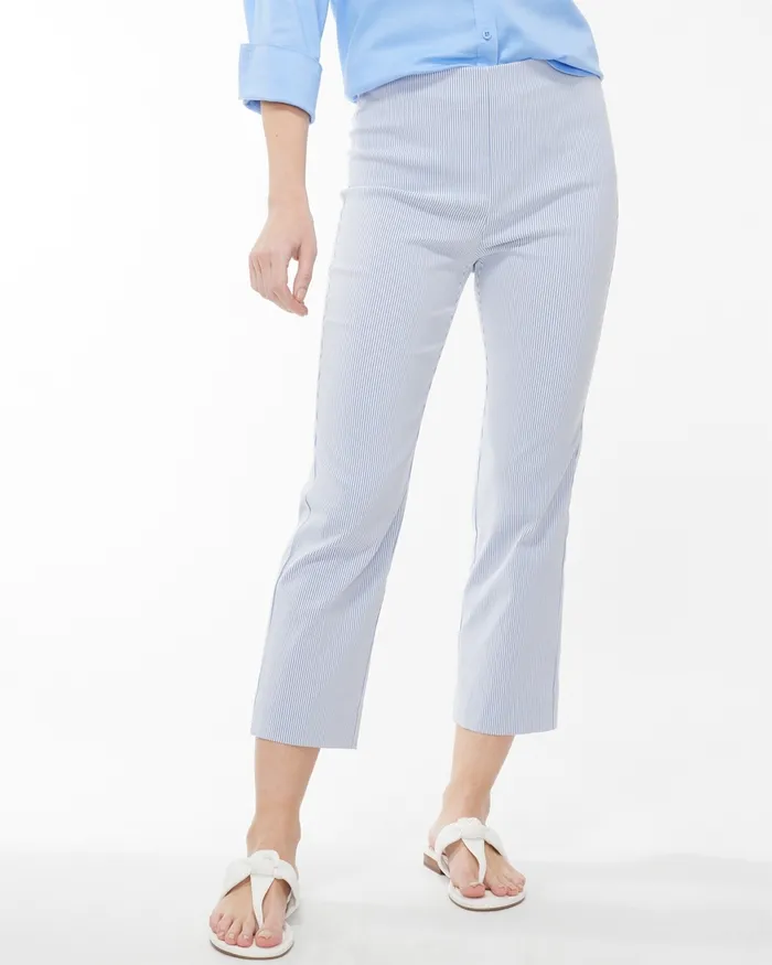 Chico039s Juliet Icon Strip Straight Crops AlabasterBlue Women Pants