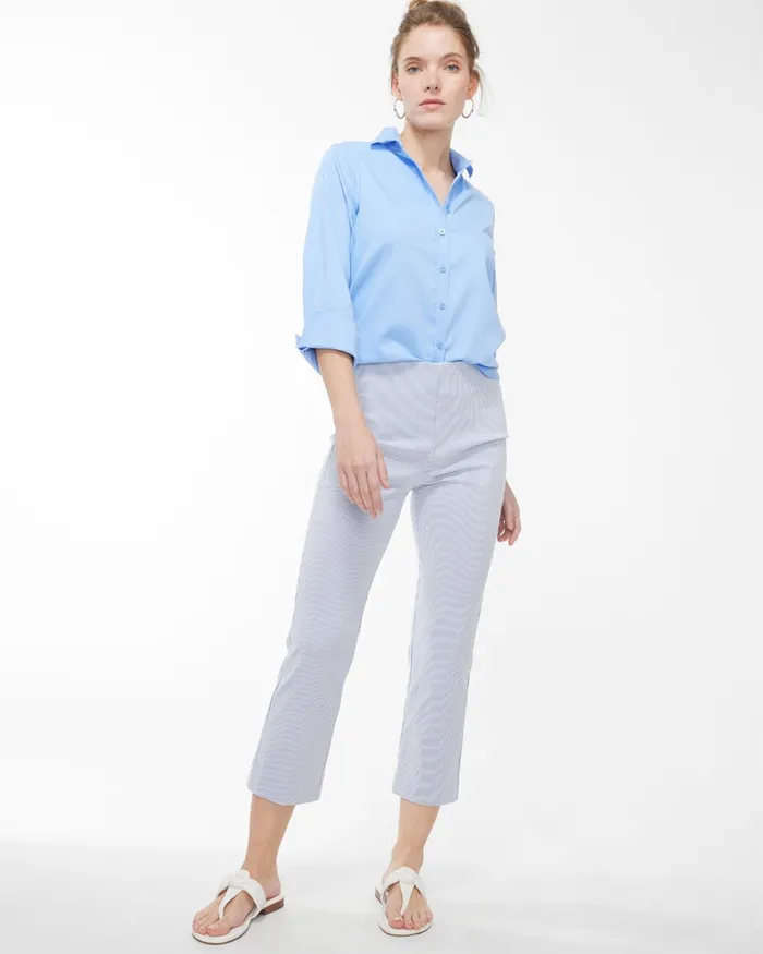 Chico039s Juliet Icon Strip Straight Crops AlabasterBlue Women Pants