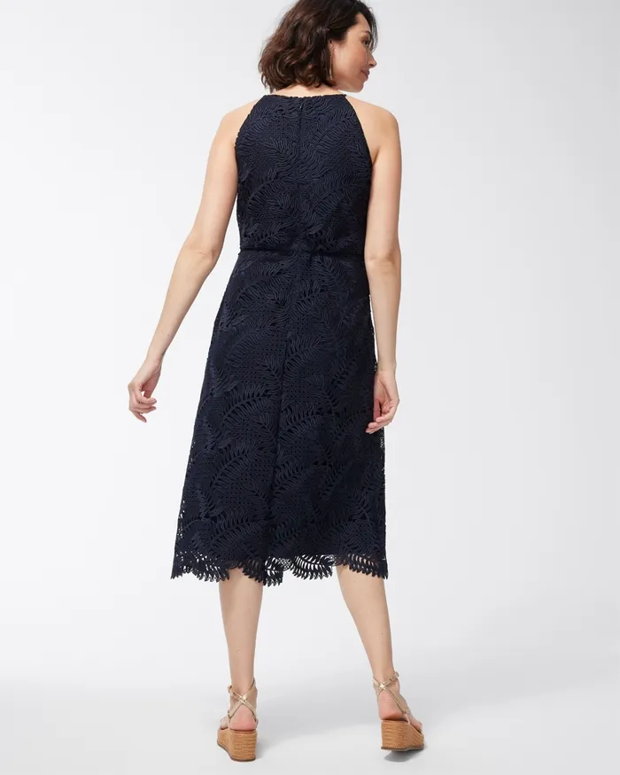 Chico039s Lace Halter Midi Dress Classic Navy Women Dresses and Skirts