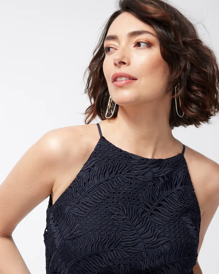 Chico039s Lace Halter Midi Dress Classic Navy Women Dresses and Skirts