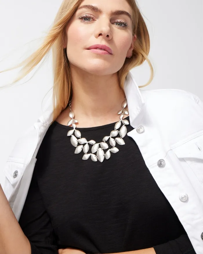 Chico039s Leaf Bib Necklace Silver Women Necklaces