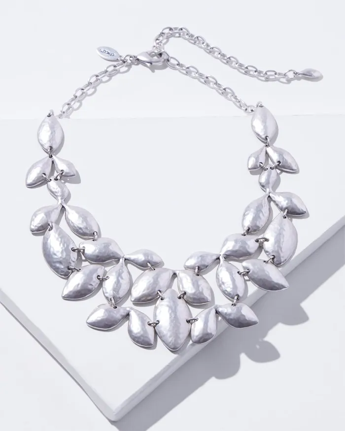 Chico039s Leaf Bib Necklace Silver Women Necklaces