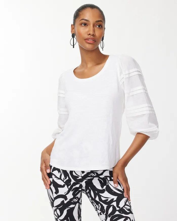 Chico039s LinenBlend Pleat Sleeve Top Alabaster Women Tops