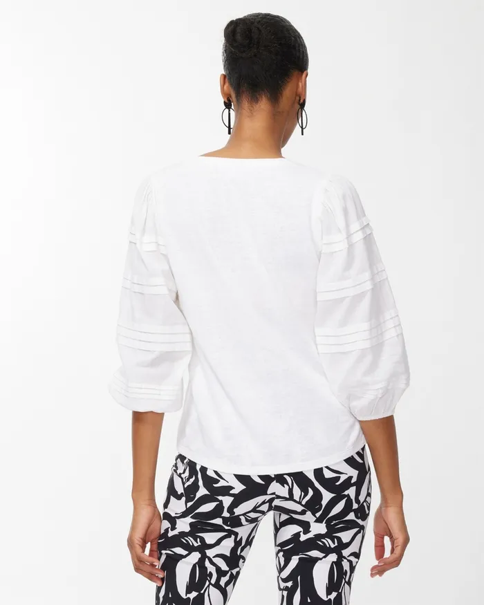 Chico039s LinenBlend Pleat Sleeve Top Alabaster Women Tops