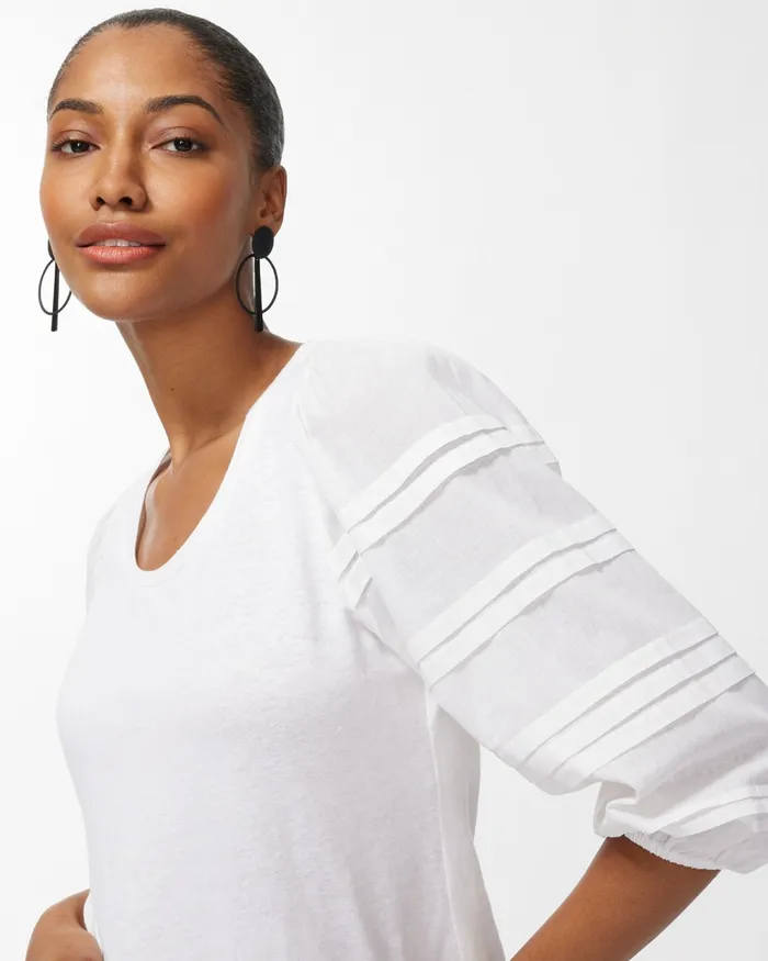 Chico039s LinenBlend Pleat Sleeve Top Alabaster Women Tops