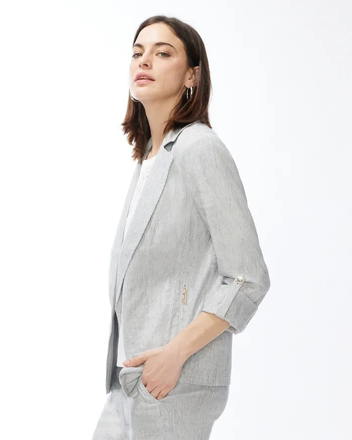 Chico039s LinenBlend Striped Blazer Black Women Matching Sets