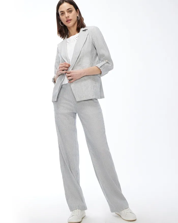 Chico039s LinenBlend Striped Blazer Black Women Matching Sets