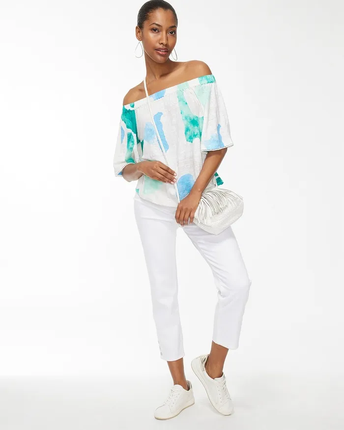 Chico039s Linen Confetti OffShoulder Top Flax Women Tees