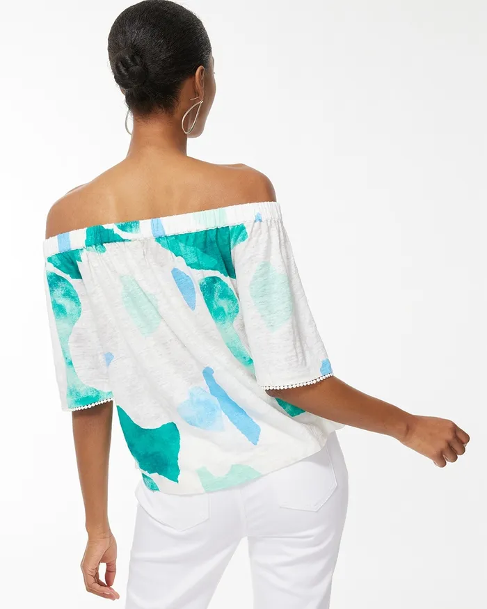 Chico039s Linen Confetti OffShoulder Top Flax Women Tees