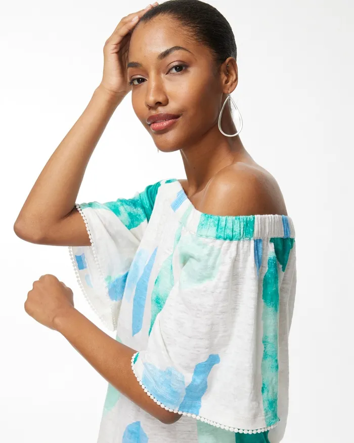 Chico039s Linen Confetti OffShoulder Top Flax Women Tees