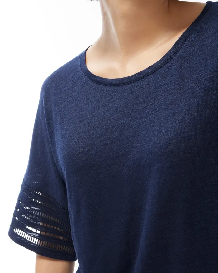 Chico039s Linen Cutwork Tee Classic Navy Women Tees