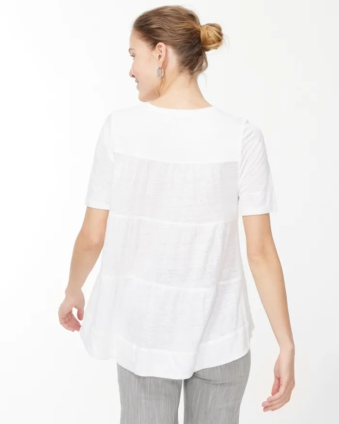 Chico039s Linen Tiered ALine Tee Alabaster Women Tees