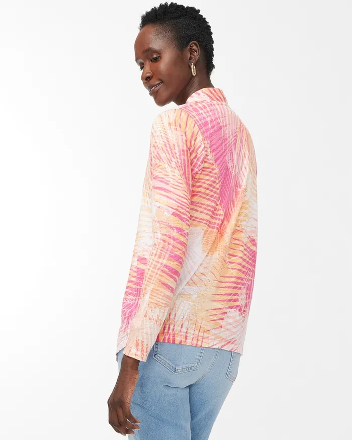 Chico039s Linen Tropical Print Convertible Cardigan Strawberry Margarita Women Tops
